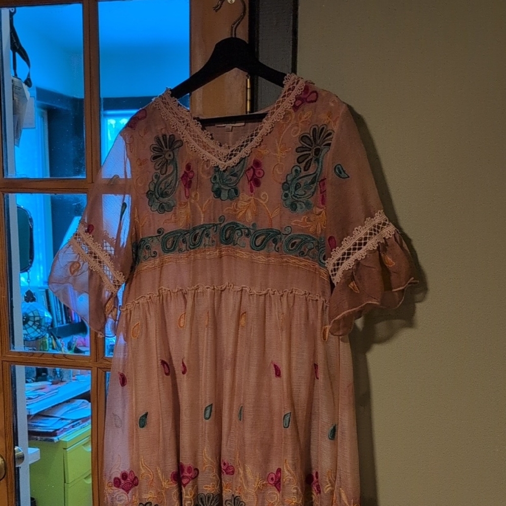 Embroidered Midi Dress with Floral Accents